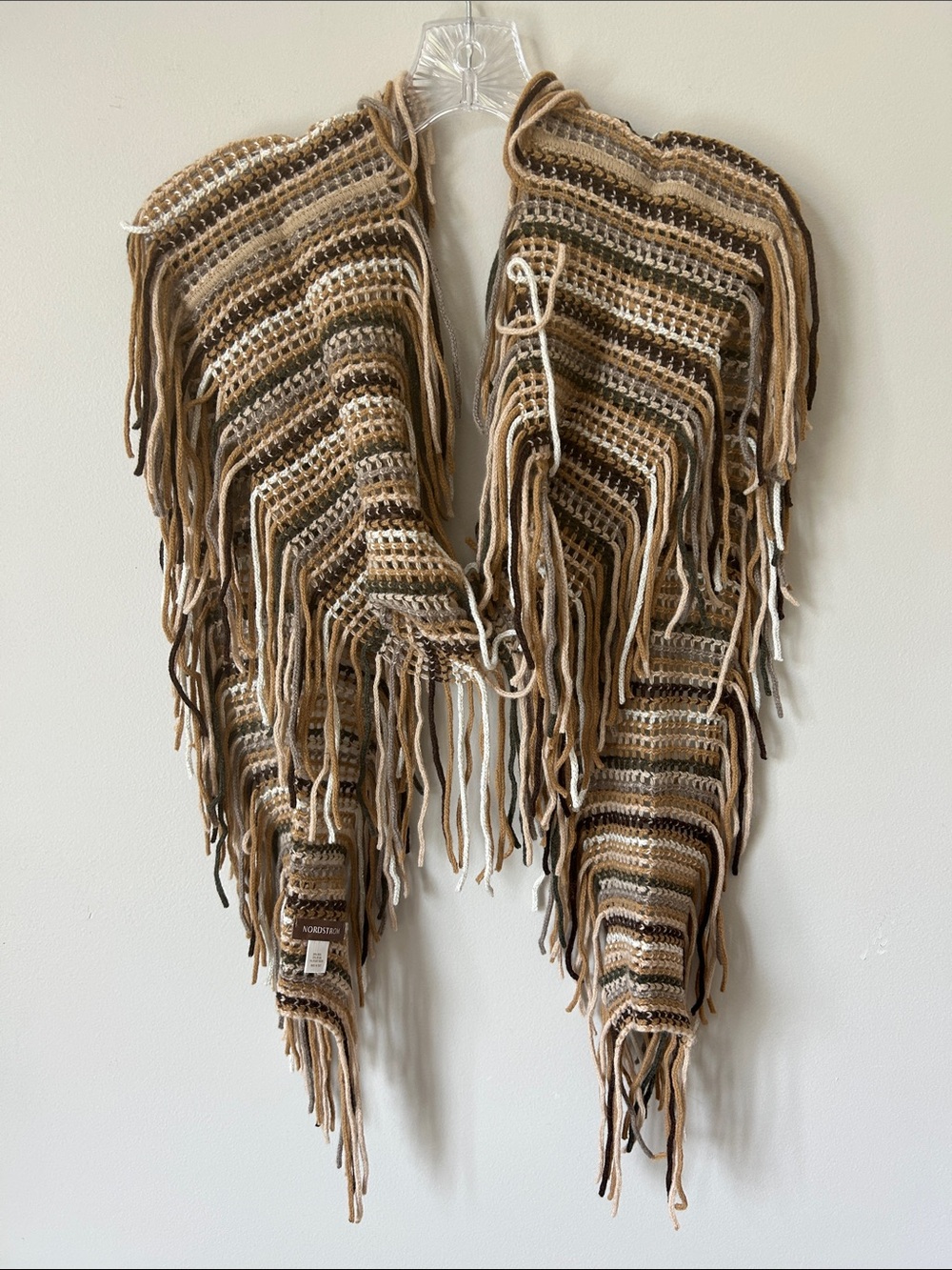 Nordstrom Striped Crochet Fringe 80” Scarf in Brown, Cream Metallic, Tan